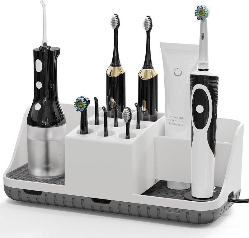 Boperzi Electric Toothbrush Holders with Cord Slots: Detachable Toothbrush and Toothpaste Holders, Large Tooth Brush Storage Caddy Set Drainage, Anti-Slip Bathroom Counter Organizer for Family, Kids - Image 1